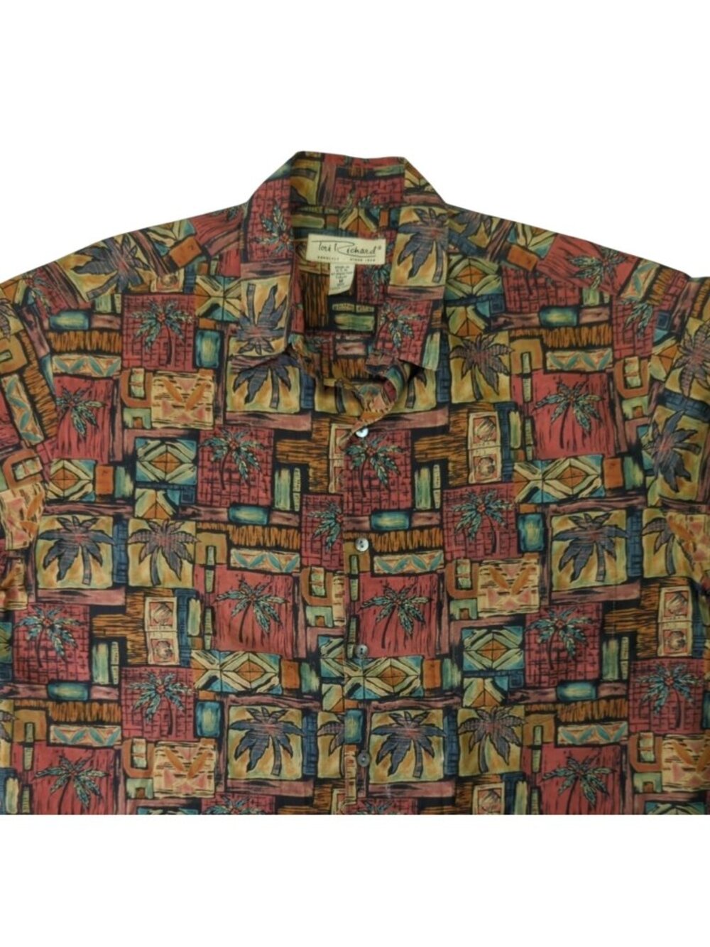 Tori Richard Cotton Palm Tree Button Down Short Sleeve Shirt, Men's Medium